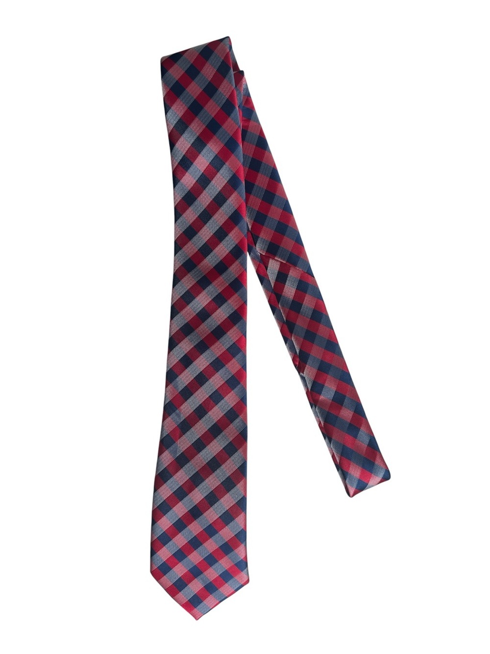 US Polo Assn Red White Blue Grid Hand Made Polyester Men’s Necktie 59"